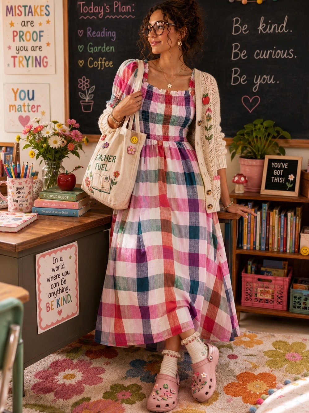BODEN Linen Midi Dress: Smocked Bodice, Square Neck, Puffed Sleeves - Picture 6 of 6